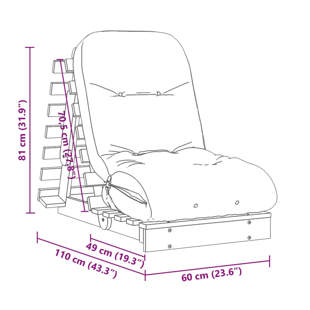 vidaXL Καναπές Κρεβάτι Futon/Στρώμα 60x206x11 Εμποτισμένο Ξύλο Πεύκου