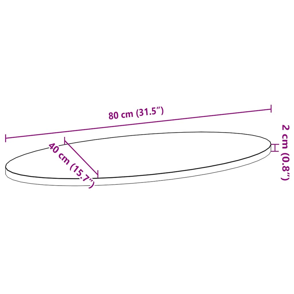 vidaXL Επιτραπέζια επιφάνεια 80x40x2 cm μασίφ ξύλο δρυς οβάλ