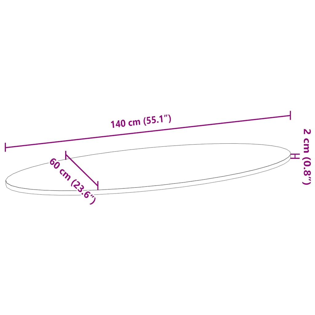 vidaXL Επιτραπέζια επιφάνεια Ανοιχτό Καφέ 140x60x2 εκ. Ξύλο Δρυός Οβάλ
