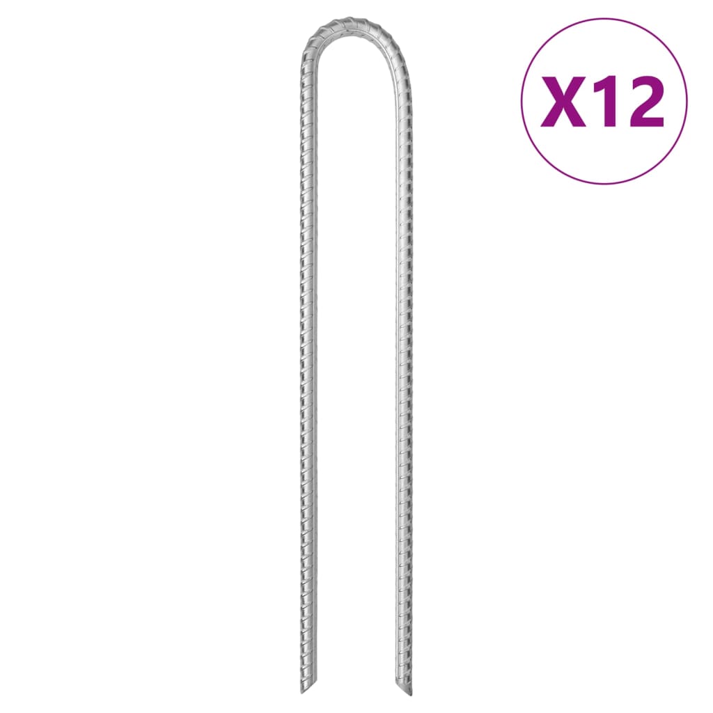 vidaXL Πασσαλάκια Σκηνής Σχήμα U 12τεμ. 37 εκ. Ø10 χιλ. Γαλβαν. Ατσάλι
