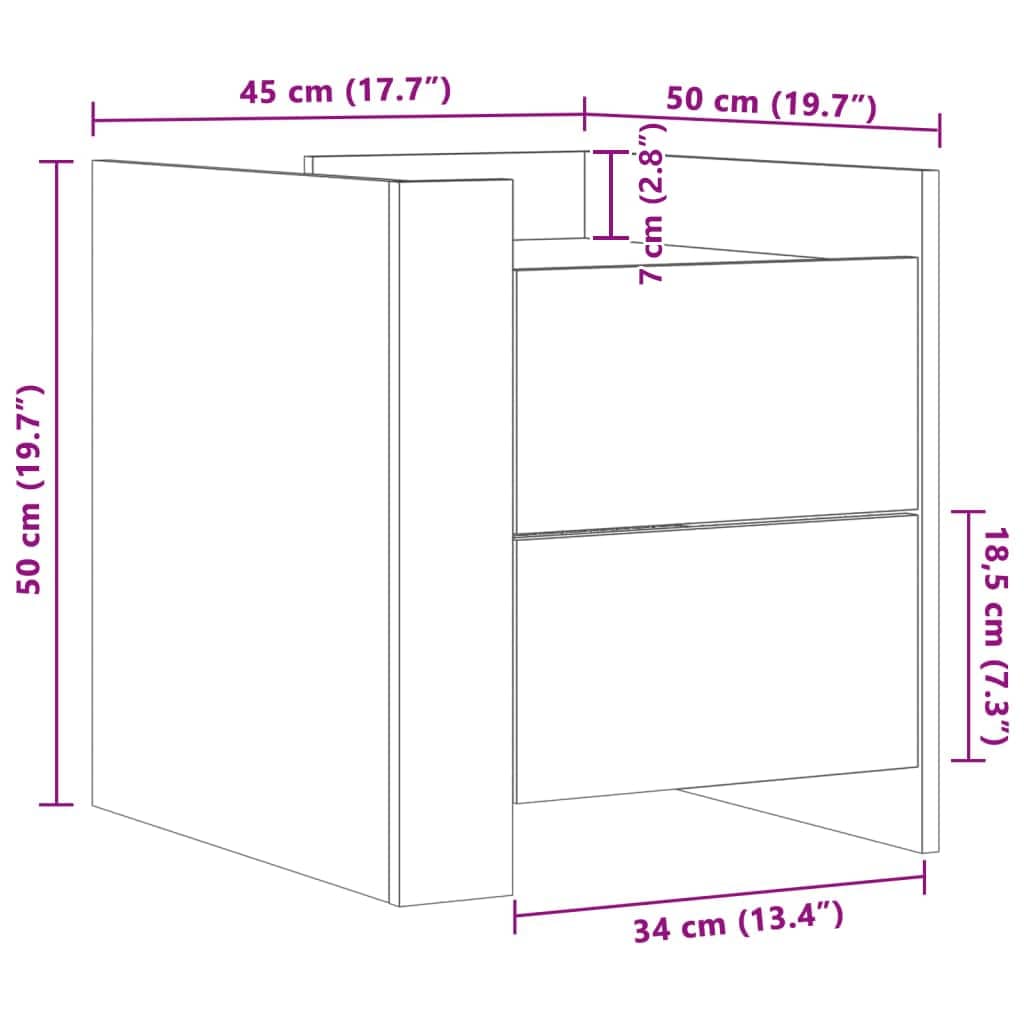 vidaXL Κομοδίνο Sonoma Γκρι 45x50x50 εκ. από Επεξεργασμένο Ξύλο