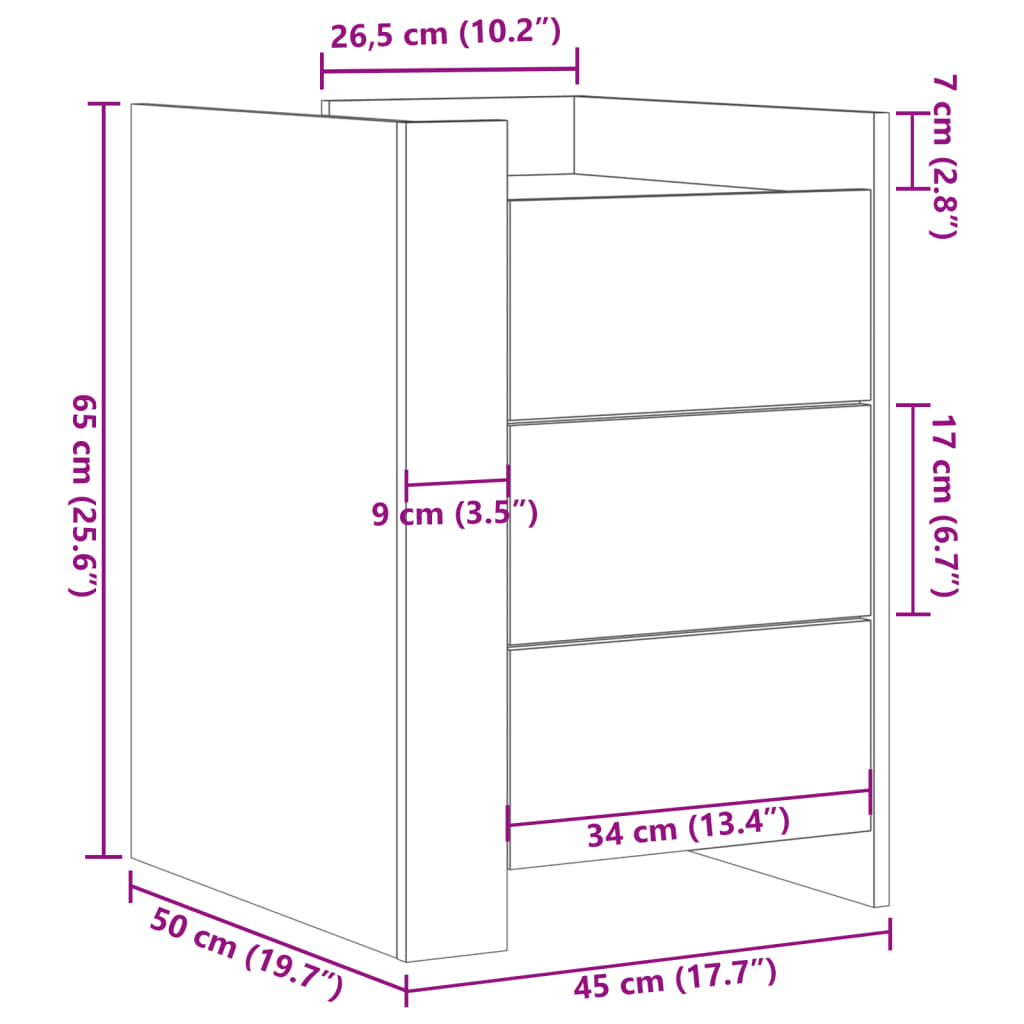vidaXL Κομοδίνο Καφέ Δρυς 45x50x65 εκ. από Επεξεργασμένο Ξύλο
