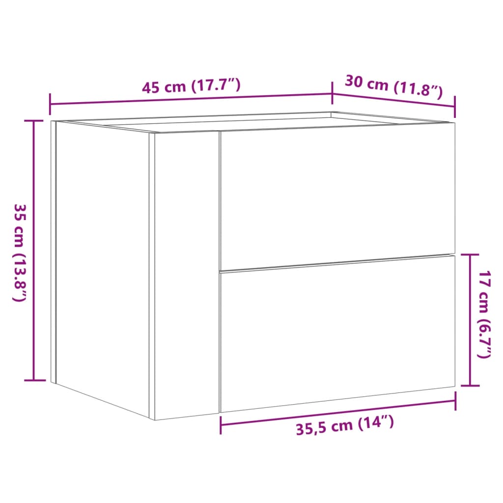 vidaXL Κομοδίνο Επιτοίχιο Μαύρο 45x30x35 εκ.