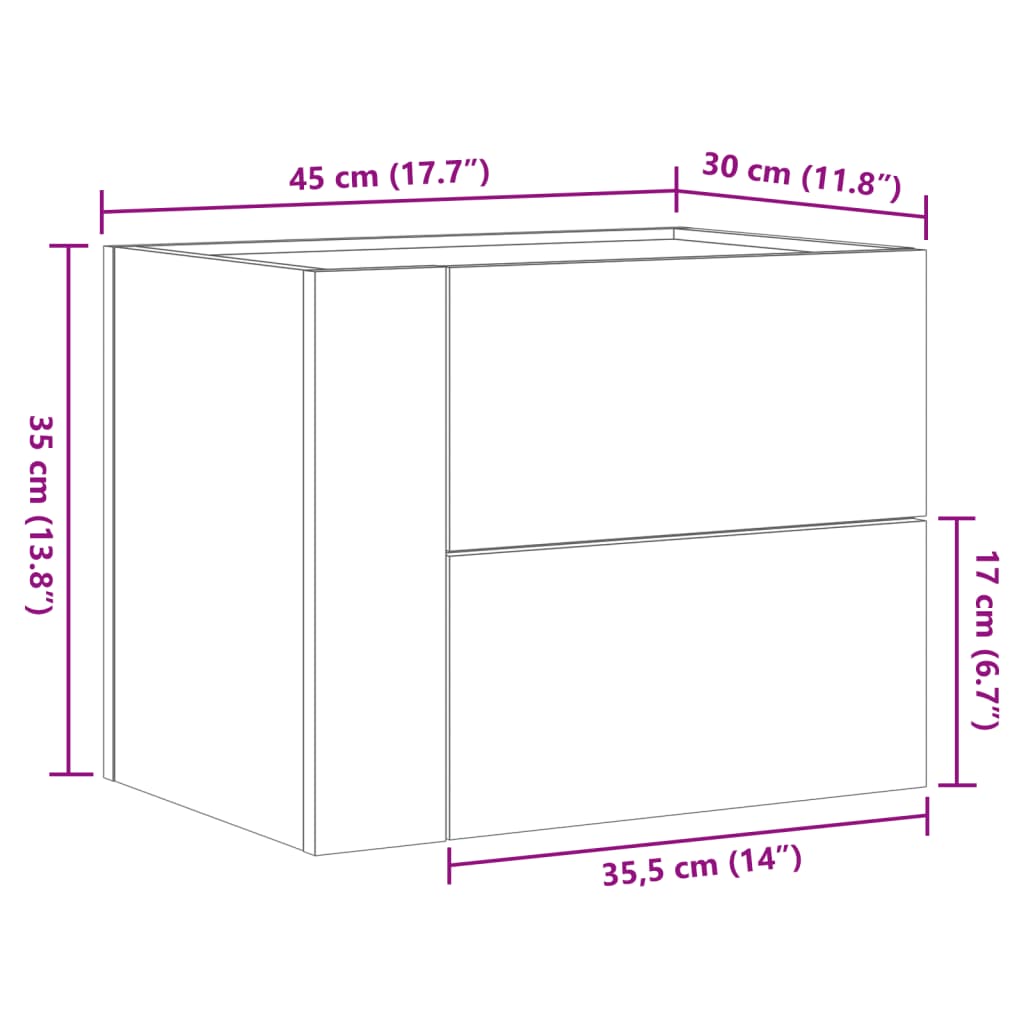 vidaXL Κομοδίνο Επιτοίχιο Γκρι Σκυροδέματος 45x30x35 εκ.