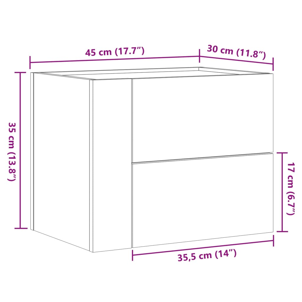 vidaXL Κομοδίνο Επιτοίχιο Καφέ Δρυς 45x30x35 εκ.