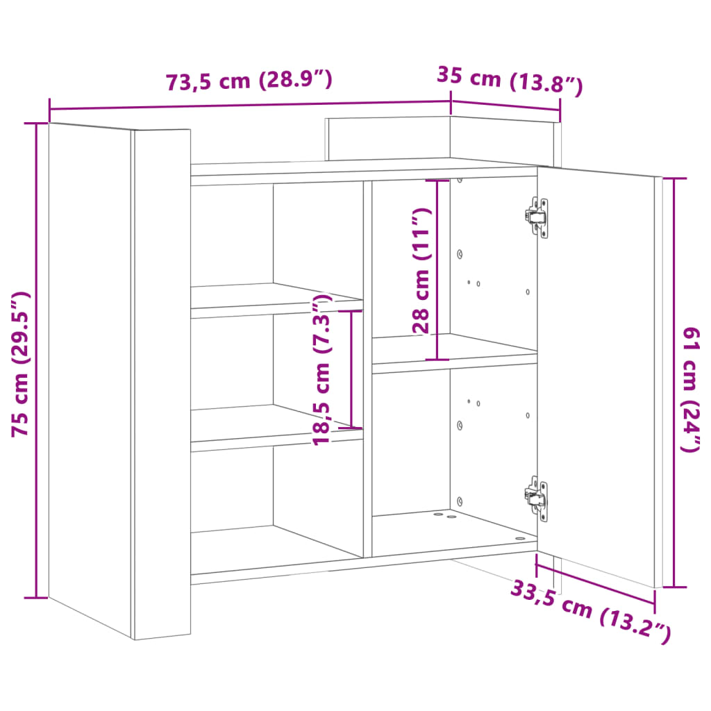 vidaXL Ντουλάπι Γκρι Sonoma 73,5x35x75 εκ. από Επεξεργασμένο Ξύλο