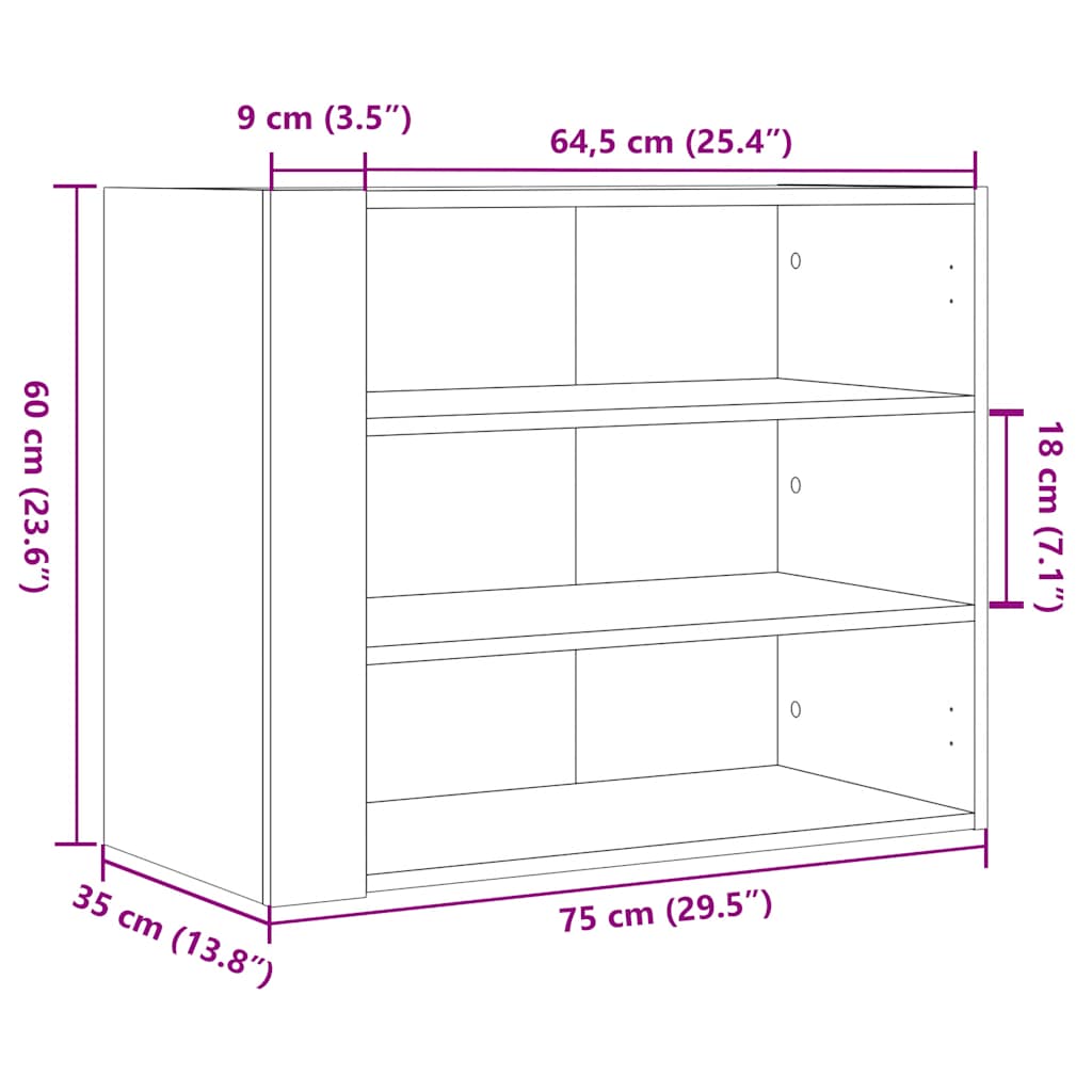 vidaXL Ντουλάπι Τοίχου Sonoma Δρυς 75x35x60 εκ. Επεξεργασμένο Ξύλο