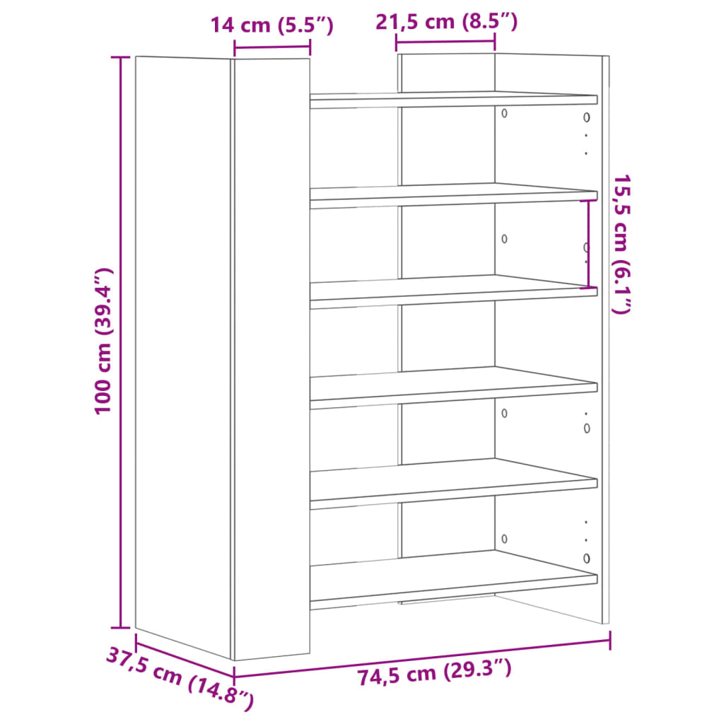 vidaXL Παπουτσοθήκη Sonoma Δρυς 74,5x37,5x100 εκ. Επεξεργασμένο Ξύλο