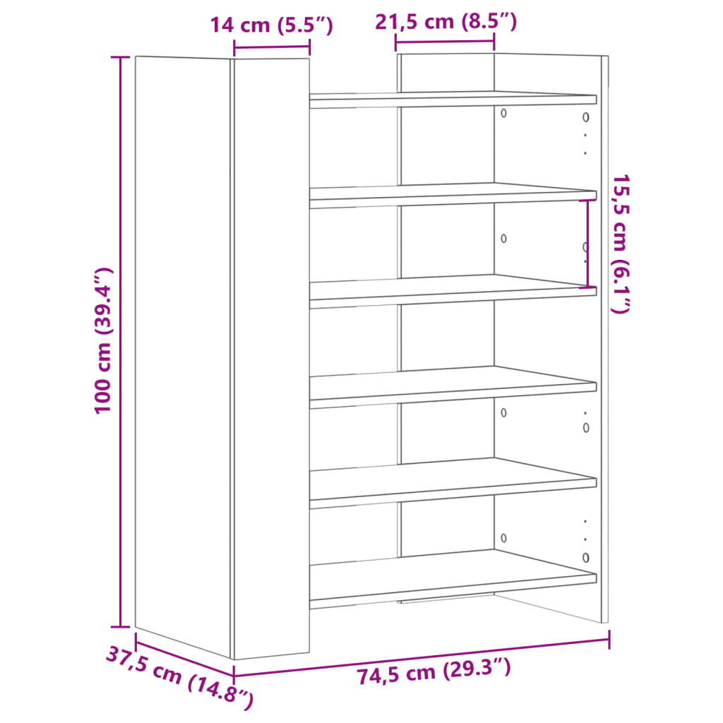 vidaXL Παπουτσοθήκη Γκρι Σκυροδέματος 74,5x37,5x100 Επεξεργασμένο Ξύλο