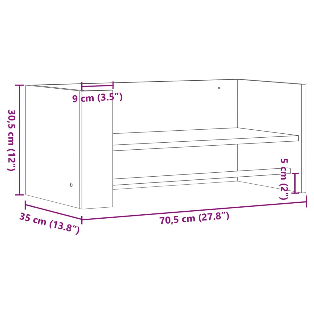 vidaXL Ραφιέρα Τοίχου Καπνιστή Δρυς 70,5x35x30,5εκ. Επεξεργασμένο Ξύλο