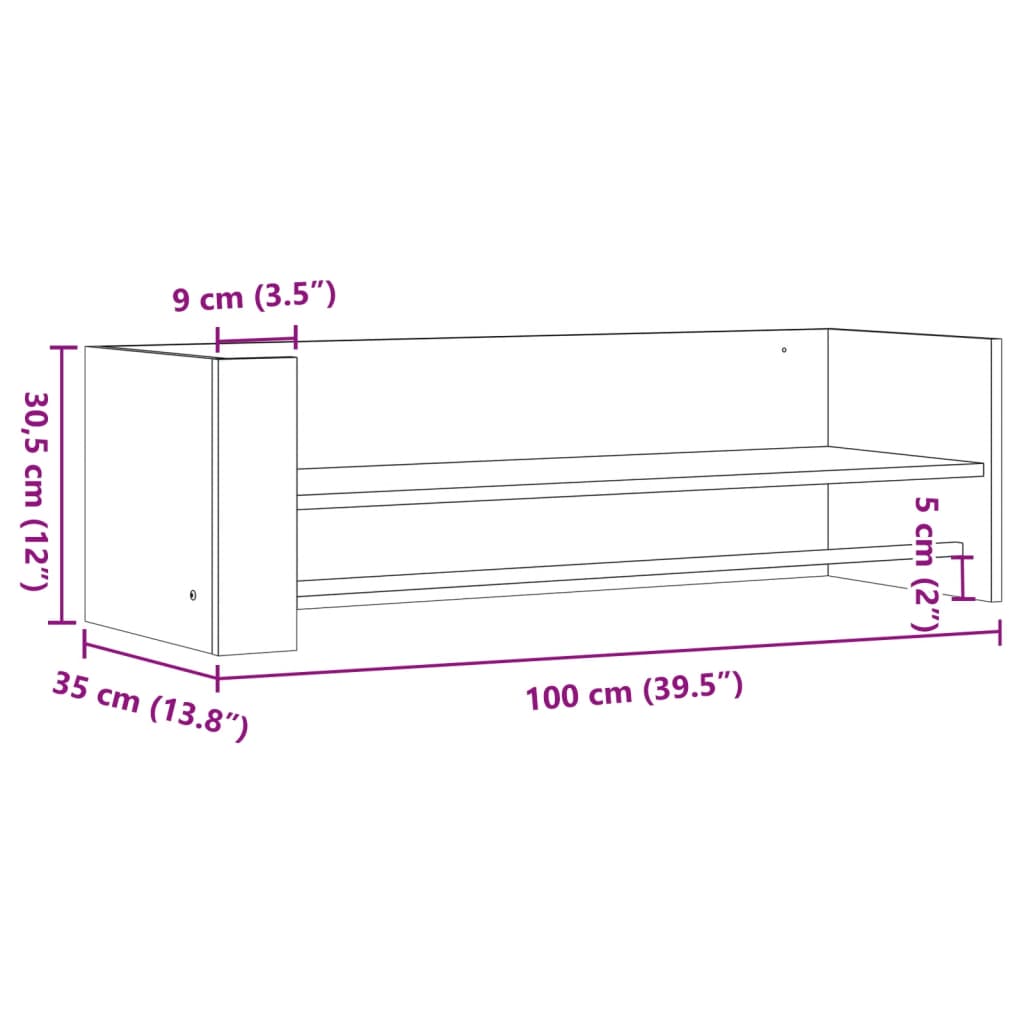 vidaXL Ραφιέρα Τοίχου Γκρι Sonoma 100x35x30,5 εκ. Επεξεργασμένο Ξύλο