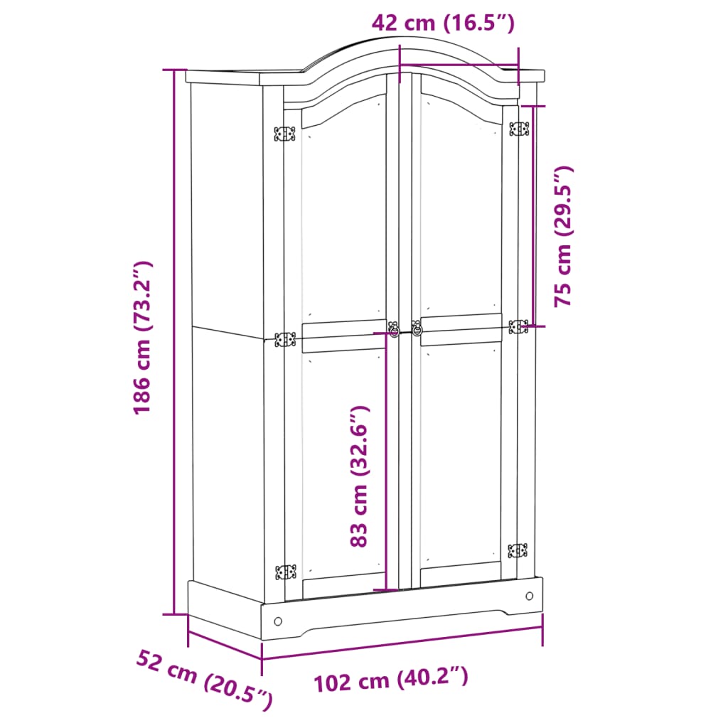 vidaXL Ντουλάπα Corona Λευκό 102x52x186 εκ. από Μασίφ Ξύλο Πεύκου