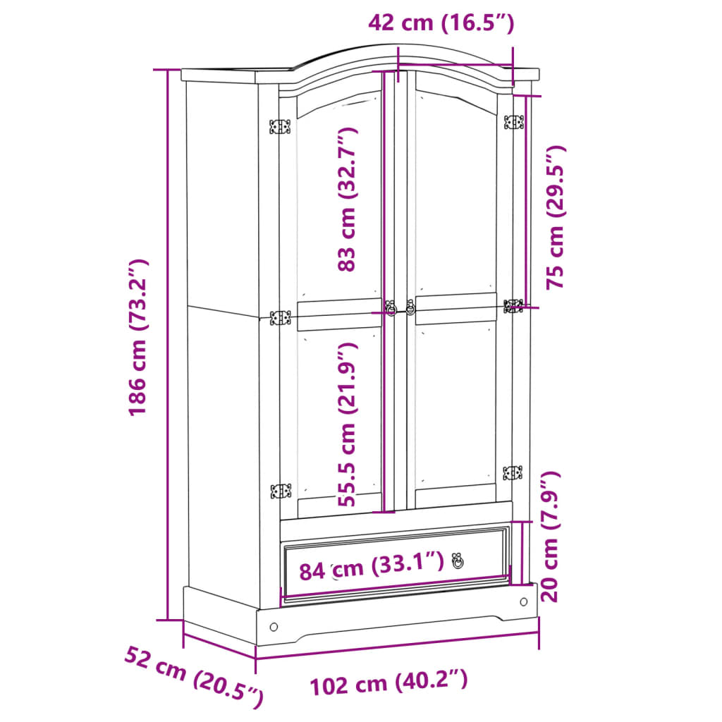 vidaXL Ντουλάπα Corona 102x52x186 εκ. από Μασίφ Ξύλο Πεύκου