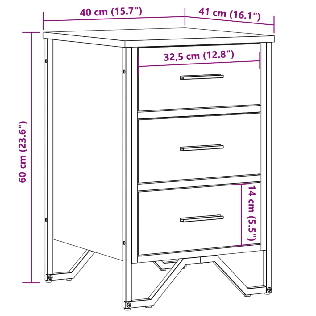 vidaXL Κομοδίνο Καφέ Δρυς 40x41x60 εκ. από Επεξεργασμένο Ξύλο