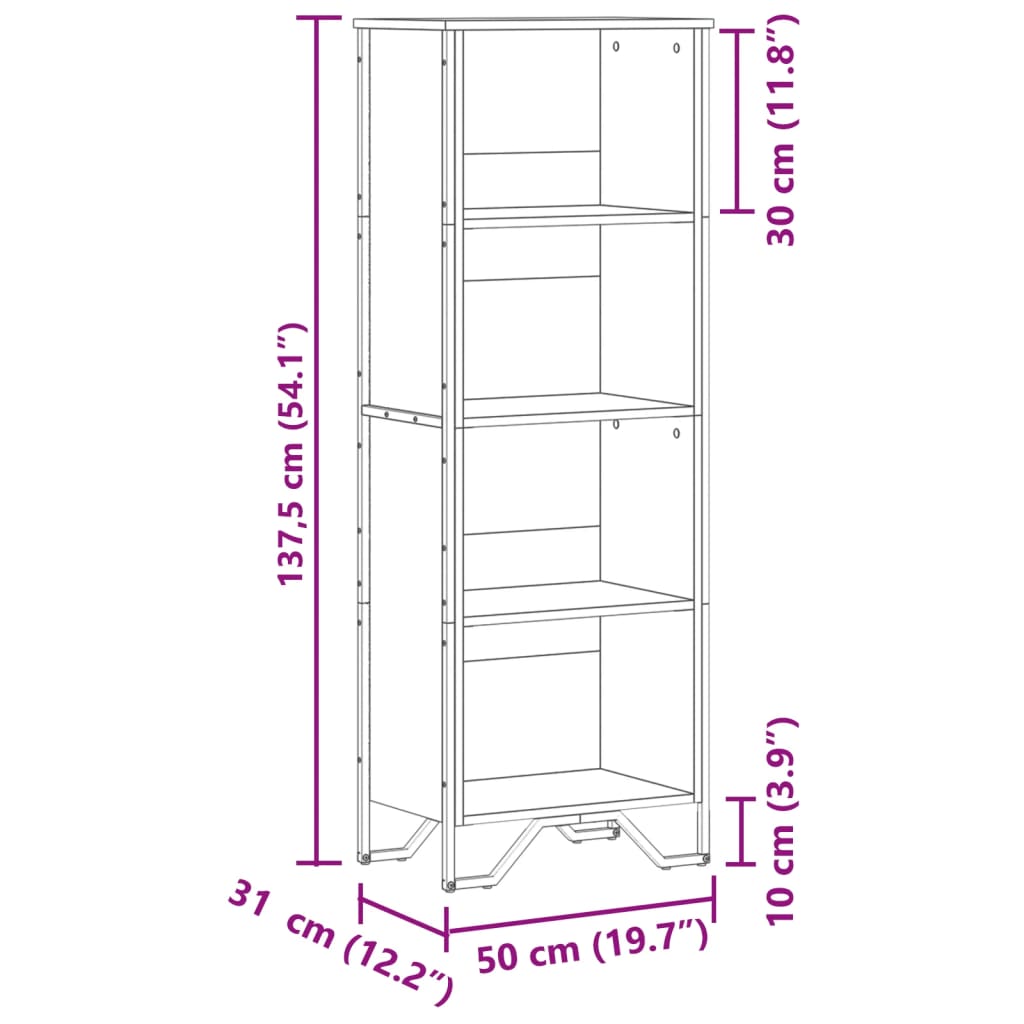 vidaXL Βιβλιοθήκη Γκρι Sonoma 50x31x137,5 εκ. από Επεξεργ. Ξύλο