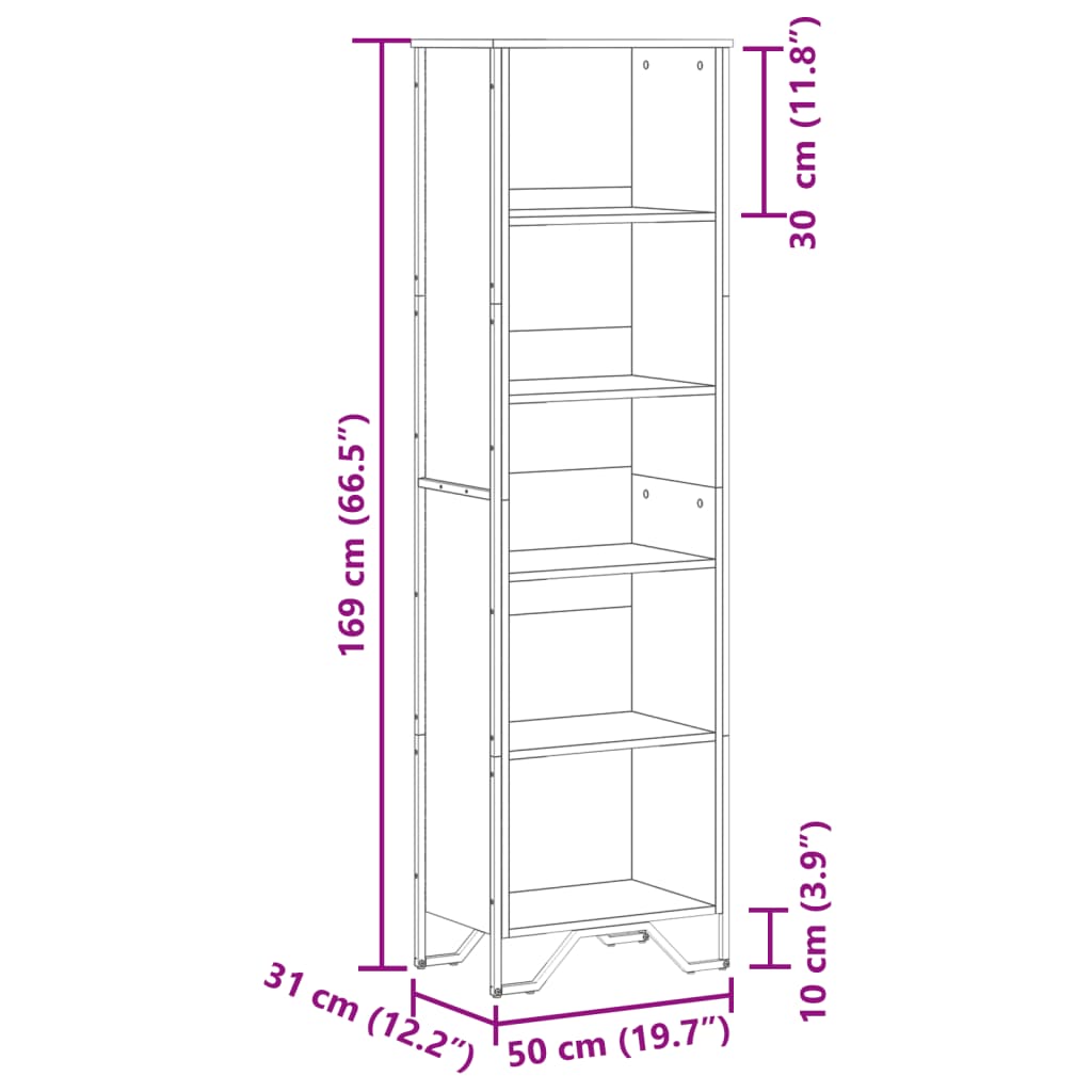 vidaXL Βιβλιοθήκη Γκρι Sonoma 50x31x169 εκ. από Επεξεργ. Ξύλο