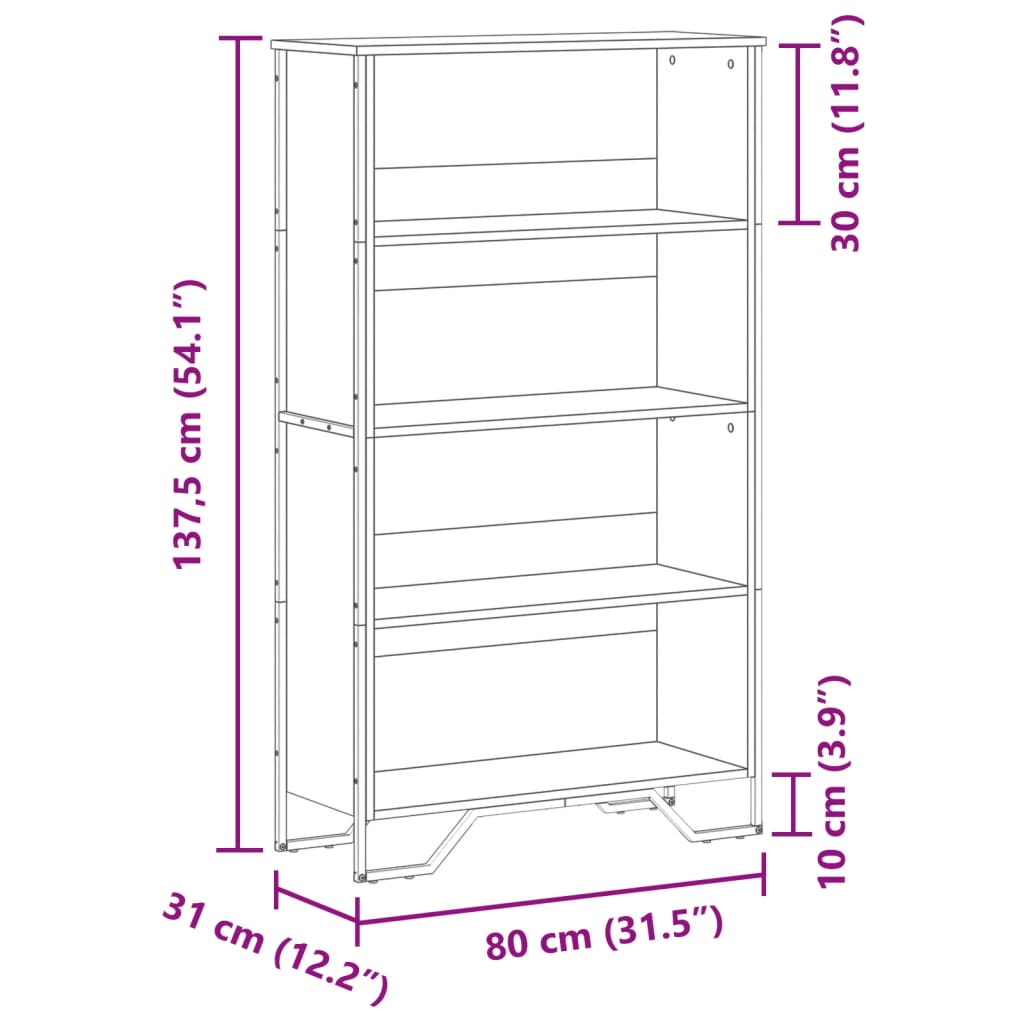 vidaXL Βιβλιοθήκη Sonoma Δρυς 80x31x137,5 εκ. από Επεξεργασμένο Ξύλο