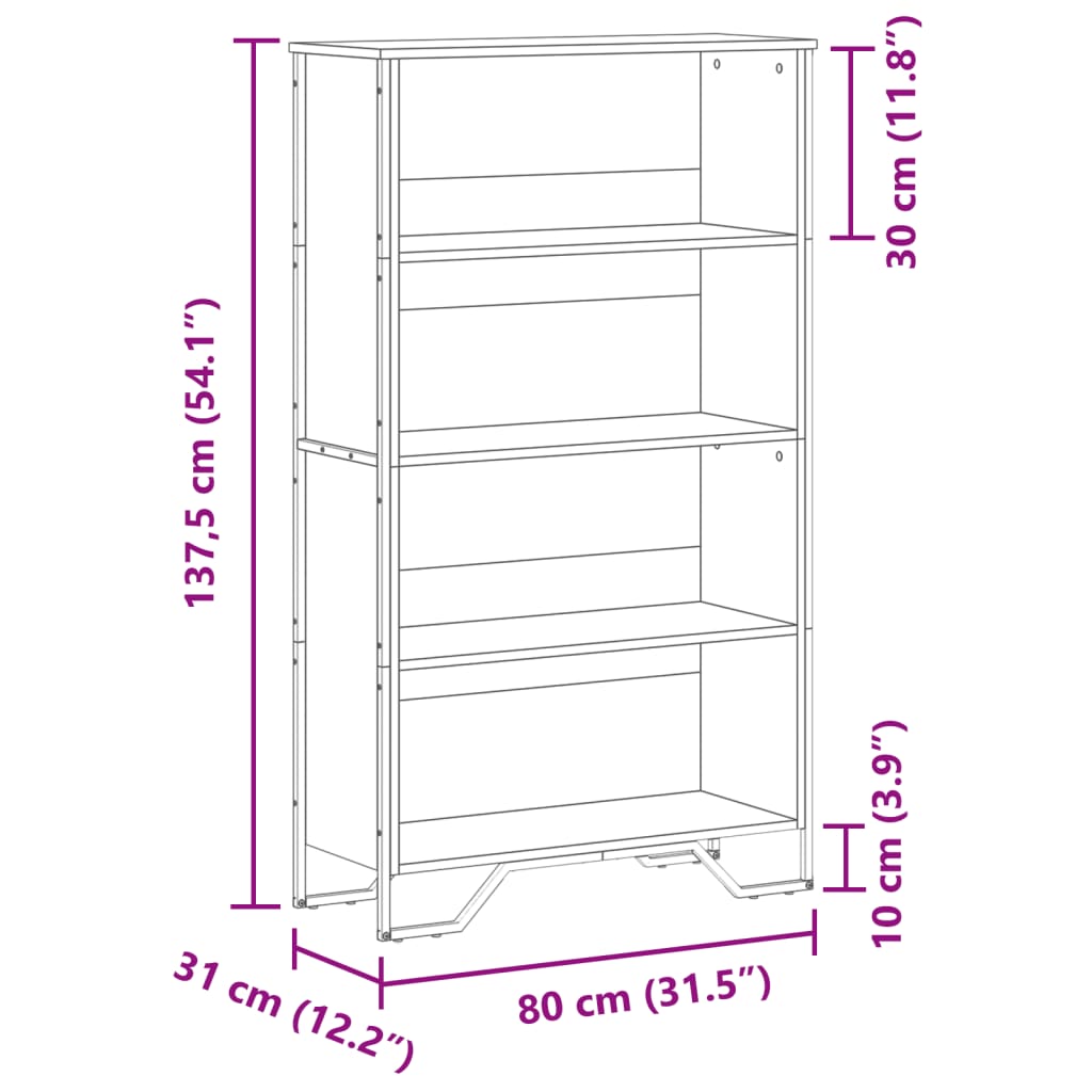 vidaXL Βιβλιοθήκη Γκρι Sonoma 80x31x137,5 εκ. από Επεξεργ. Ξύλο