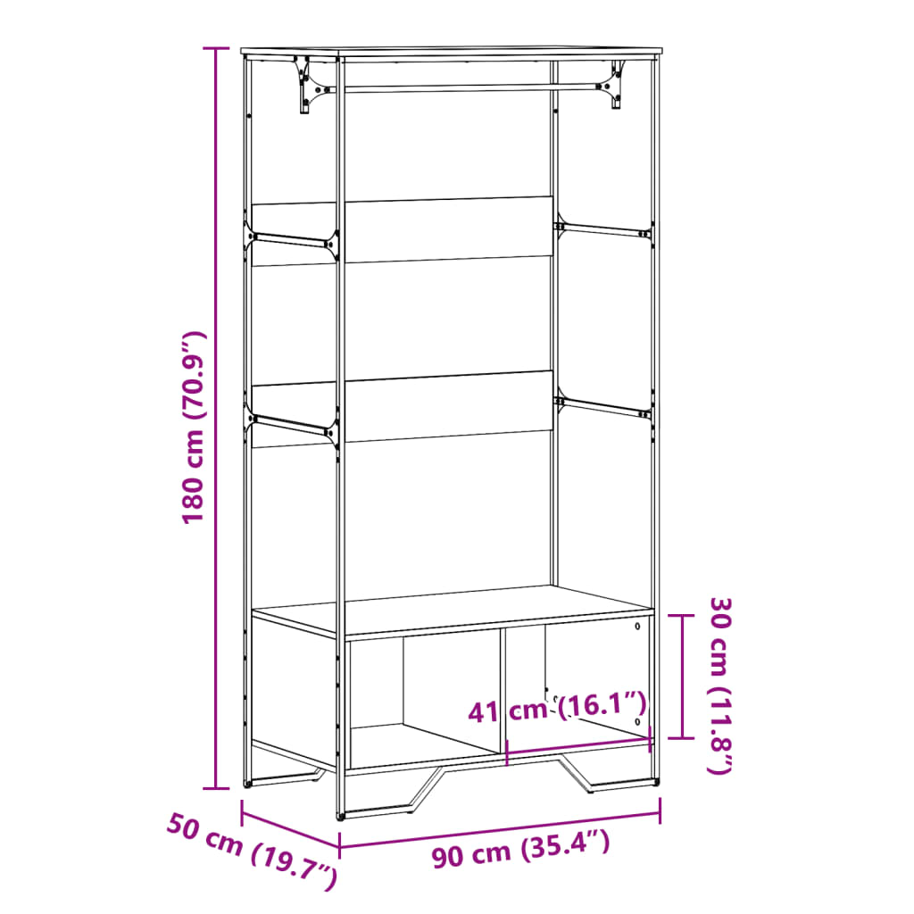 vidaXL Ντουλάπα Καφέ Δρυς 90x50x180 εκ. από Επεξεργασμένο Ξύλο