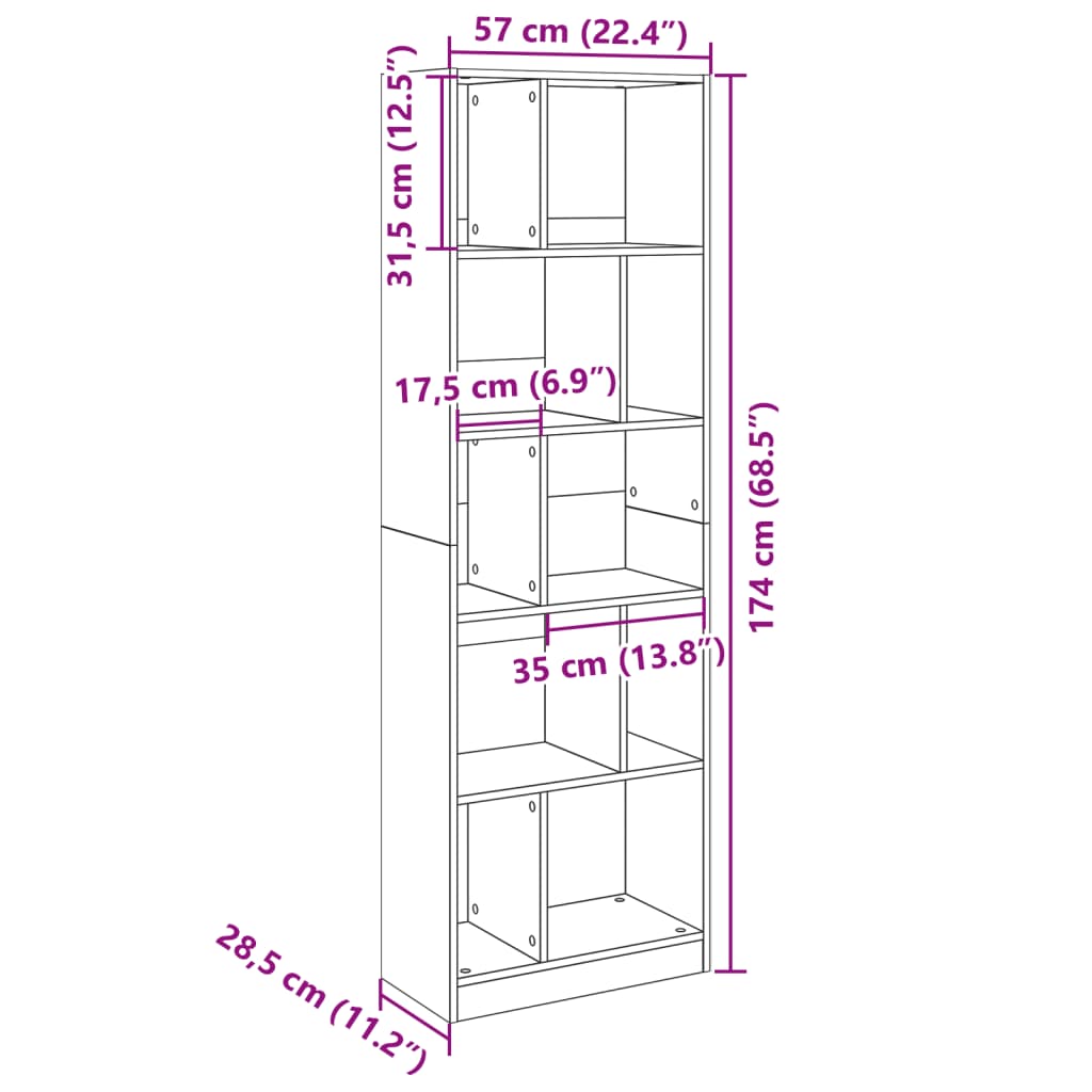 vidaXL Βιβλιοθήκη Καφέ Δρυς 57x28,5x174 εκ. από Επεξεργασμένο Ξύλο