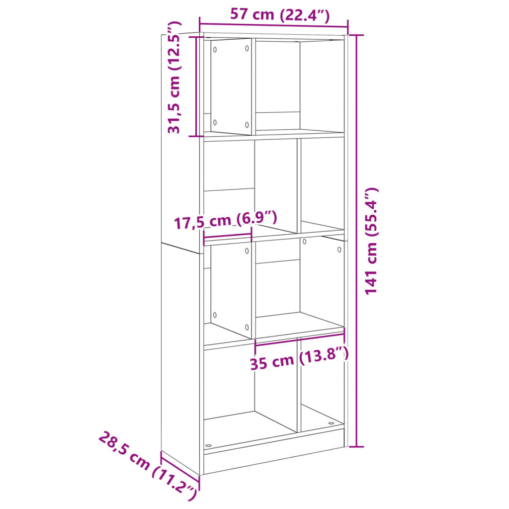 vidaXL Βιβλιοθήκη Γκρι Σκυροδέματος 57x28,5x141 εκ. Επεξεργ. Ξύλο
