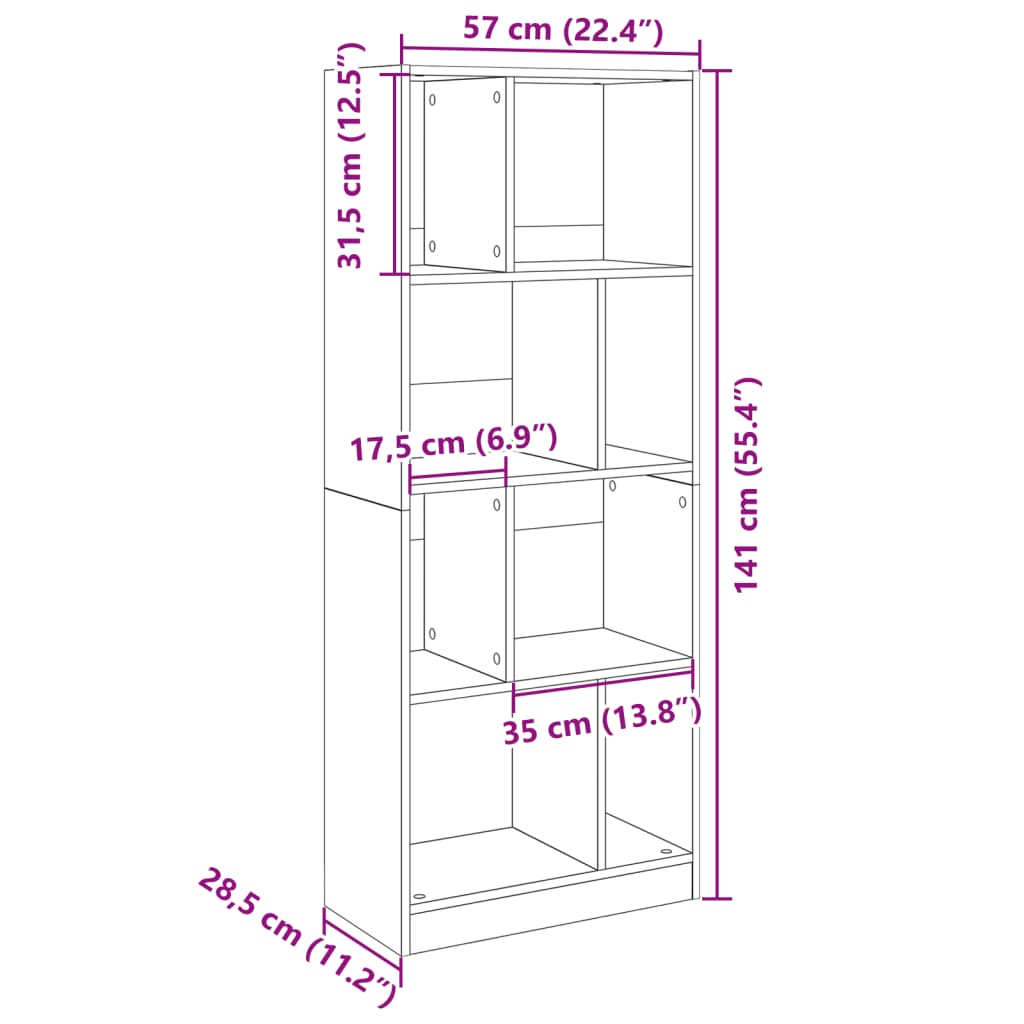 vidaXL Βιβλιοθήκη Καφέ Δρυς 57x28,5x141 εκ. από Επεξεργασμένο Ξύλο
