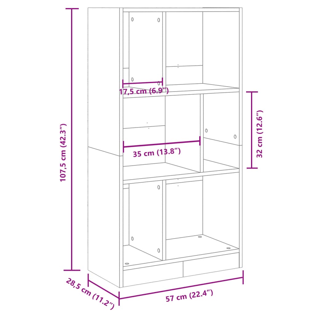 vidaXL Βιβλιοθήκη Καπνιστή Δρυς 57x28,5x107,5 εκ. Επεξεργασμένο Ξύλο
