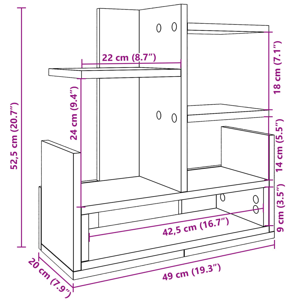 vidaXL Έπιπλο Οργάνωσης Γραφείου Sonoma Δρυς 49x20x52,5 εκ Επεξ. Ξύλο