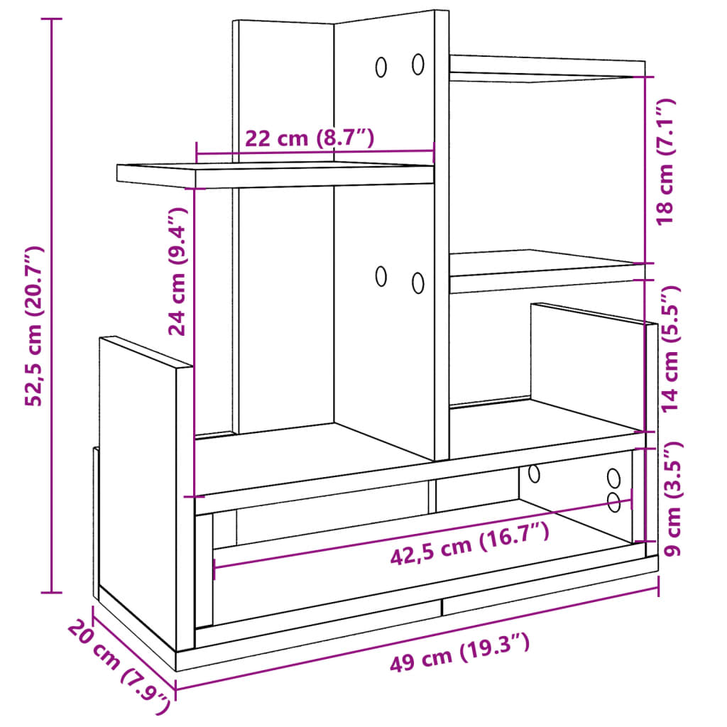 vidaXL Έπιπλο Οργάνωσης Γραφείου Καφέ Δρυς 49x20x52,5 εκ Επεξ. Ξύλο
