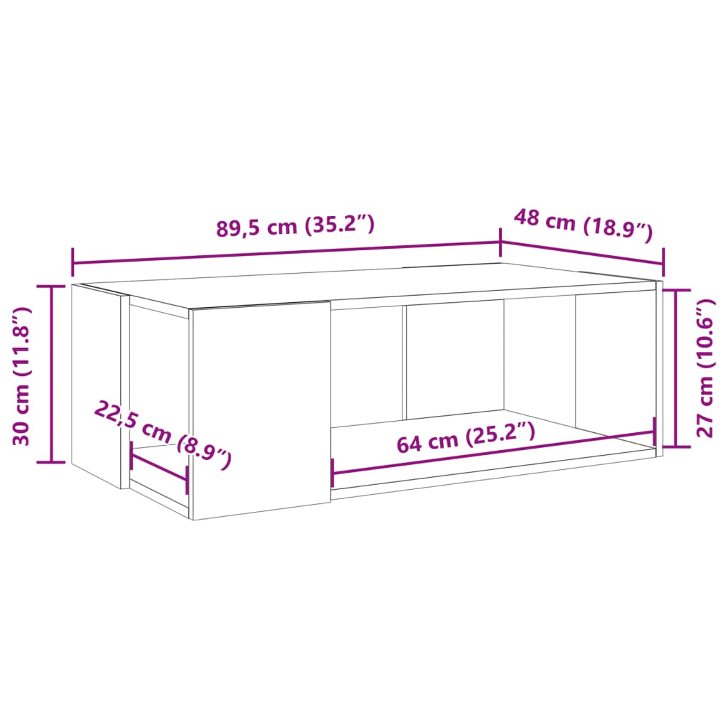 vidaXL Τραπεζάκι Σαλονιού Sonoma Δρυς 89,5x48x30εκ. Επεξεργασμένο Ξύλο