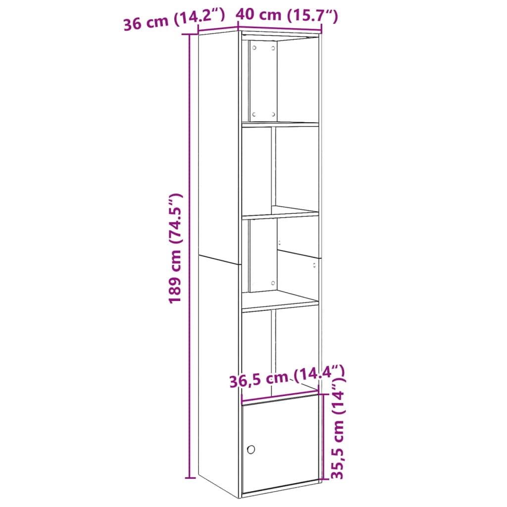 vidaXL Βιβλιοθήκη Γκρι Σκυροδέματος 40x36x189 εκ. Επεξεργ. Ξύλο