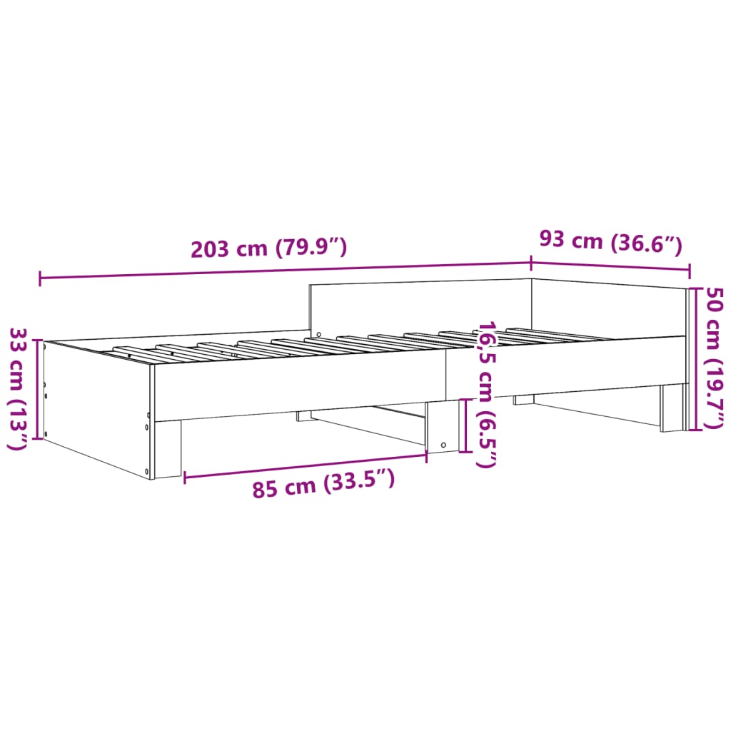 vidaXL Πλαίσιο Κρεβ. Χωρ. Στρώμα Καπνιστή Δρυς 90x200 εκ. Επεξ. Ξύλο