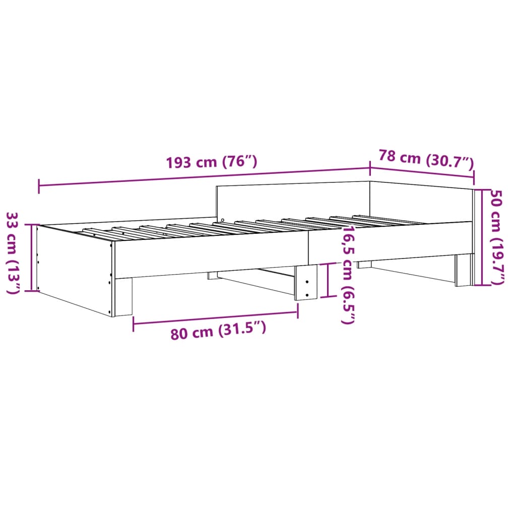 vidaXL Πλαίσιο Κρεβατιού Γκρι Sonoma 75x190 εκ. Επεξεργασμένο Ξύλο