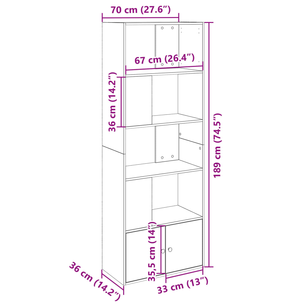 vidaXL Βιβλιοθήκη Γκρι Sonoma 70x36x189 εκ. από Επεξεργ. Ξύλο