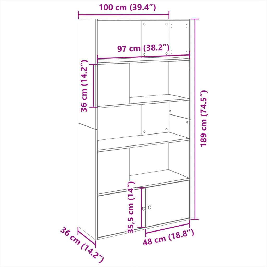 vidaXL Βιβλιοθήκη Γκρι Sonoma 100x36x189 εκ. από Επεξεργ. Ξύλο