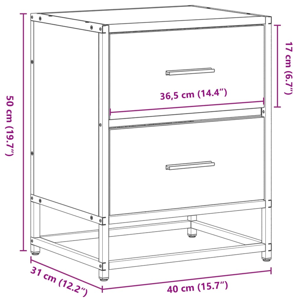 vidaXL Κομοδίνα Καφέ Δρυς 40x31x50 εκ. από Επεξεργασμένο Ξύλο