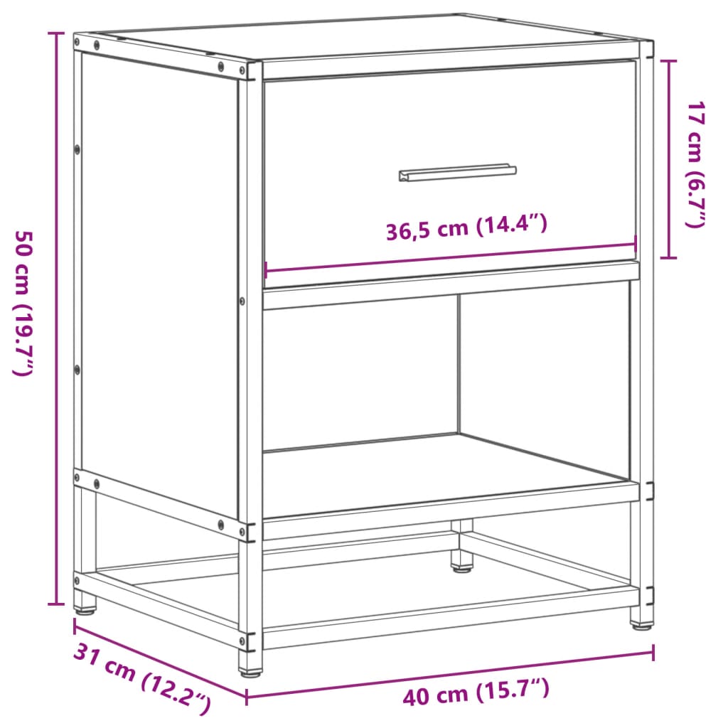 vidaXL Κομοδίνα Καφέ Δρυς 40x31x50 εκ. από Επεξεργασμένο Ξύλο