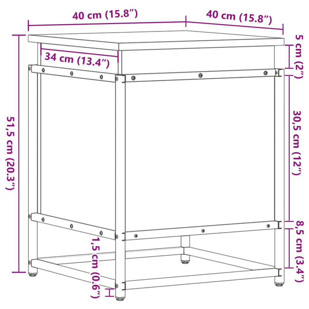 vidaXL Κουτί Αποθήκευσης με Καφέ Δρυς 40x40x51,5 εκ. Επεξ. Ξύλο