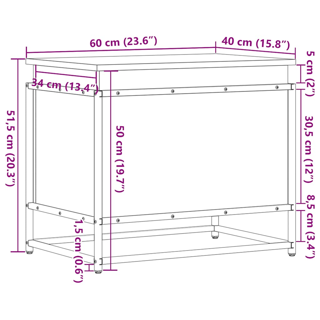 vidaXL Κουτί Αποθήκευσης με Καφέ Δρυς 60x40x51,5 εκ. Επεξ. Ξύλο