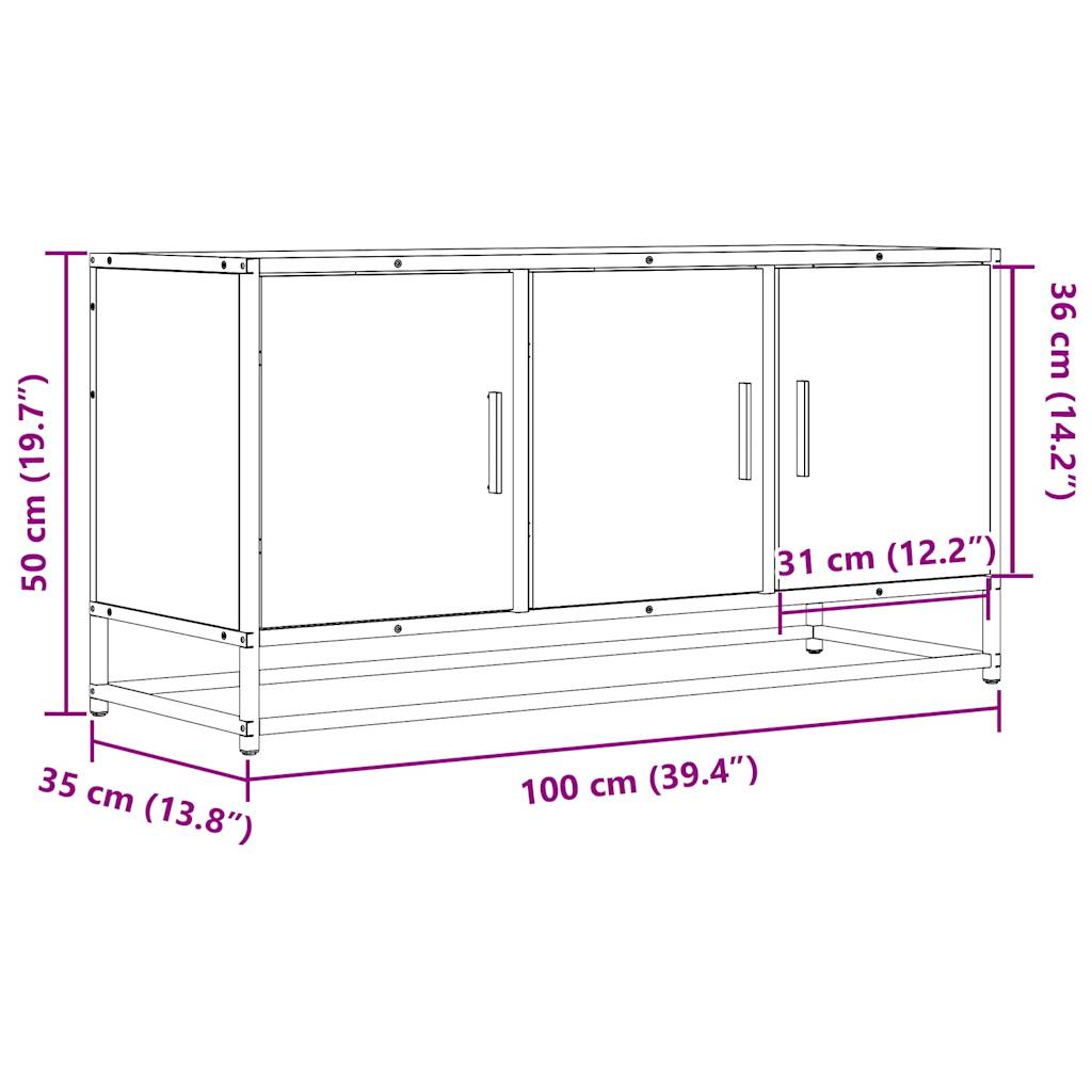 ντουλάπι τηλεόρασης vidaXL Γκρι Sonoma 100x35x50 cm