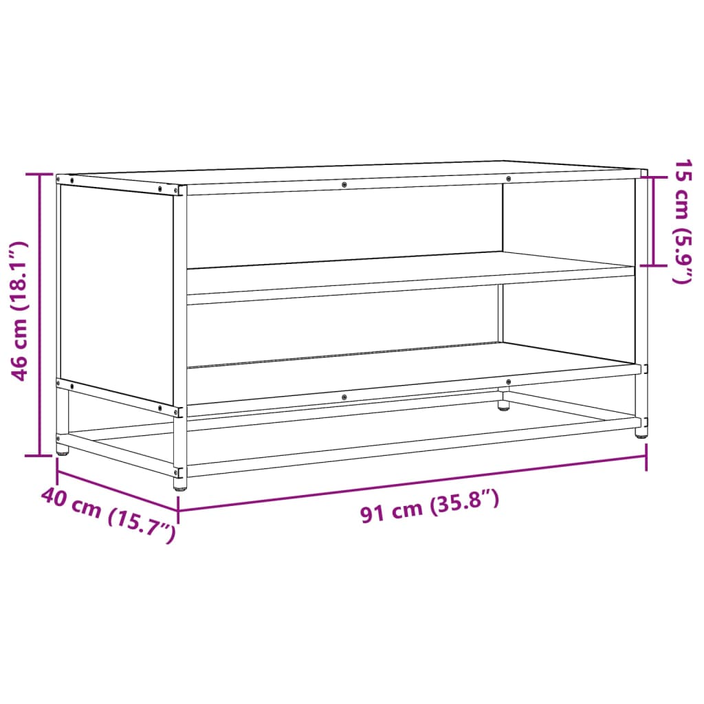 vidaXL Έπιπλο Τηλεόρασης Καφέ Δρυς 91x40x46 εκ Επεξ. Ξύλο/Μέταλλο