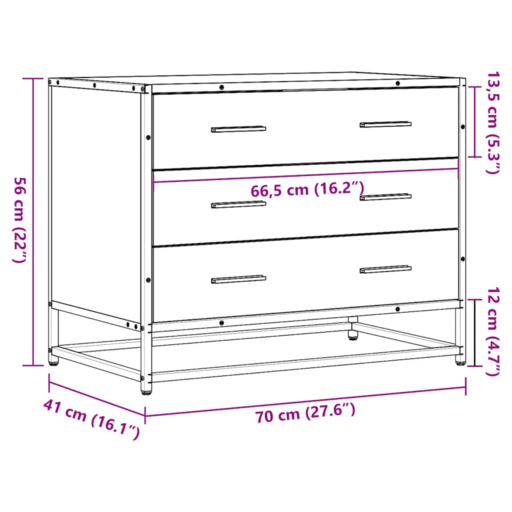 ντουλάπι συρταριών vidaXL Μαύρο 70x41x56 cm Κατασκευασμένο ξύλο