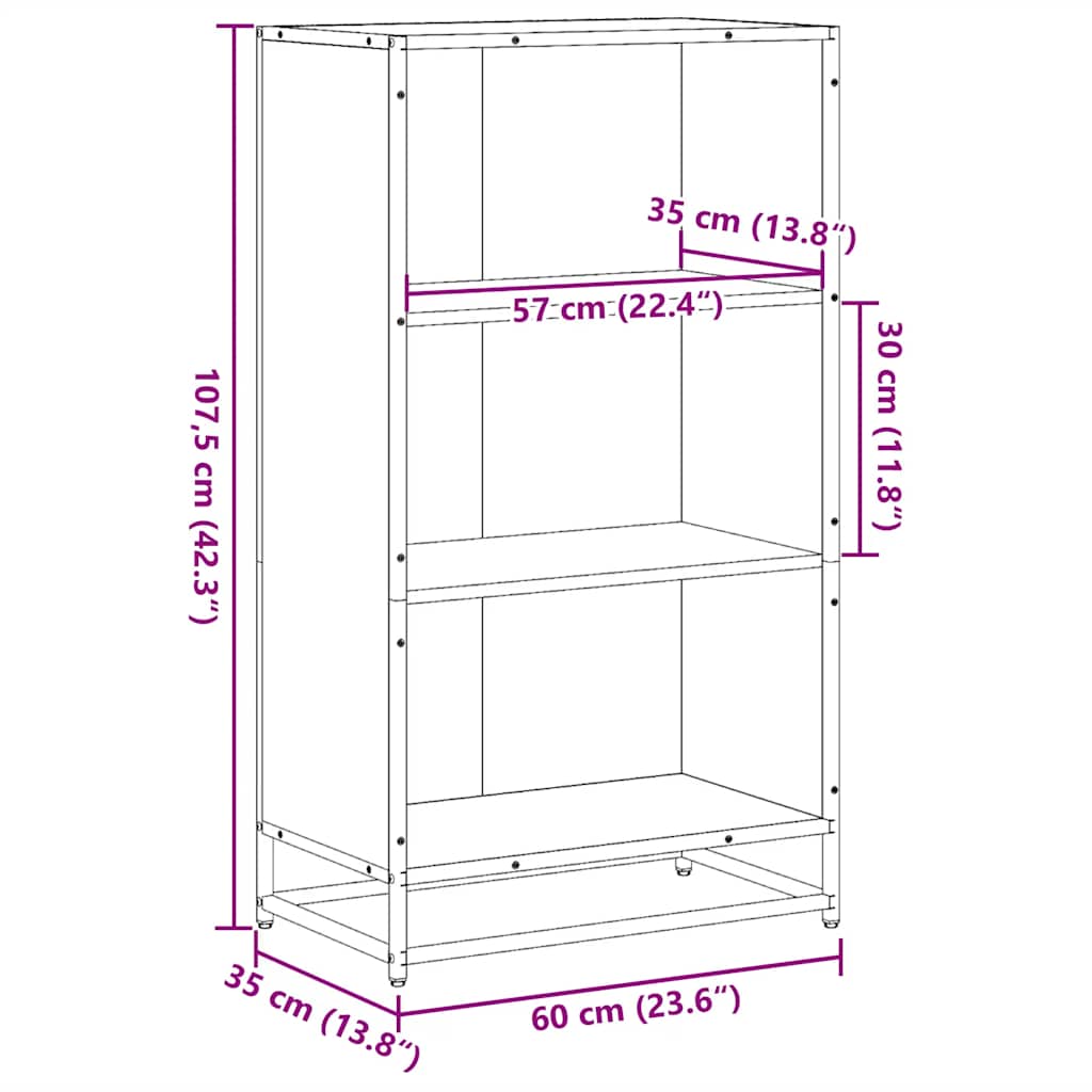 vidaXL Ντουλάπι βιβλίων Sonoma Oak 60x35x107,5 cm Κατασκευασμένο ξύλο