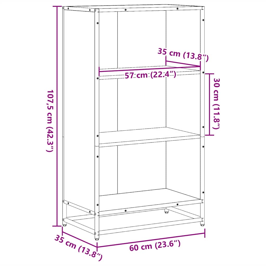 vidaXL Ντουλάπι βιβλίων Γκρι Sonoma 60x35x107,5 cm Κατασκευασμένο ξύλο
