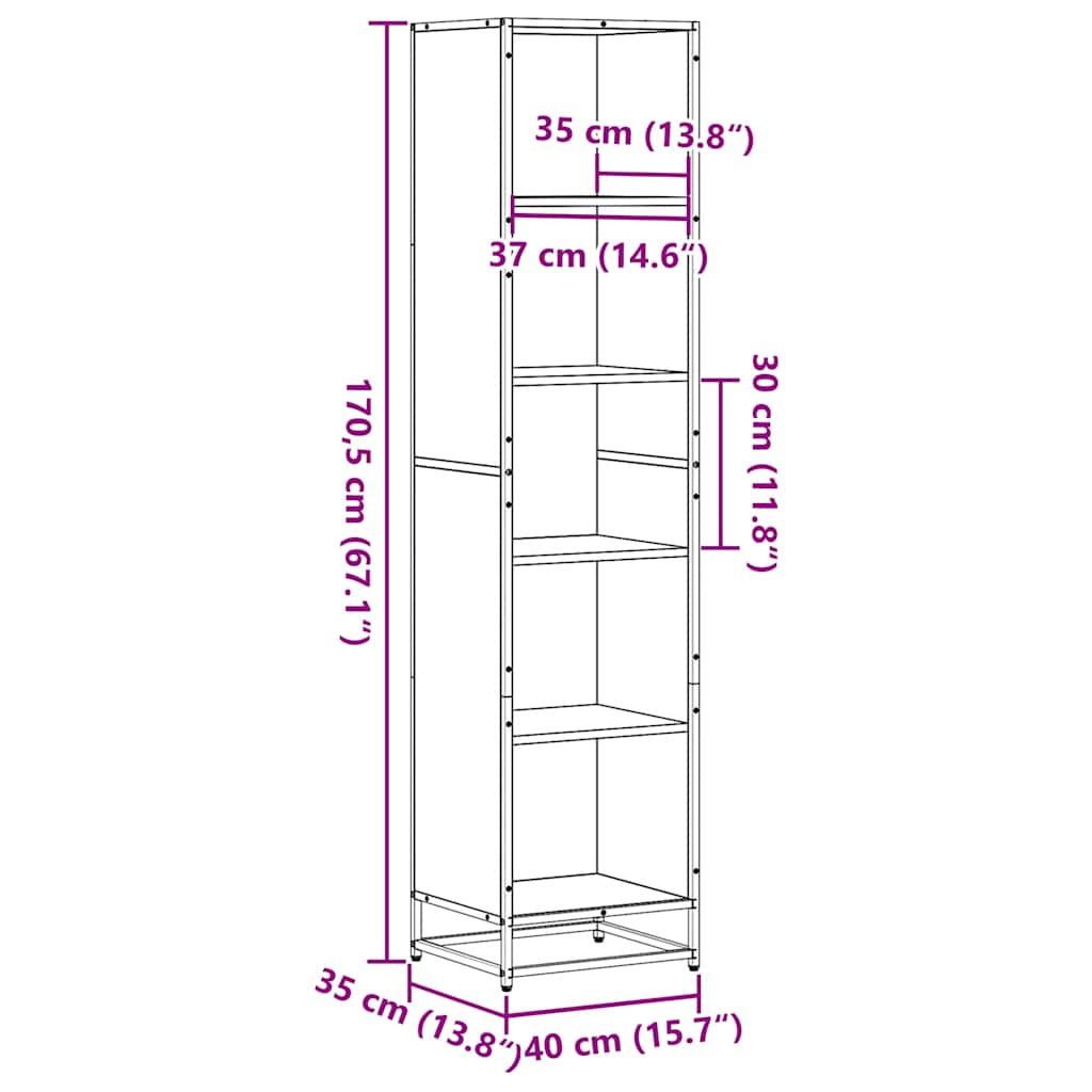 vidaXL Βιβλιοθήκη Καπνιστή Δρυς 40x35x170,5 εκ. από Επεξεργασμένο Ξύλο