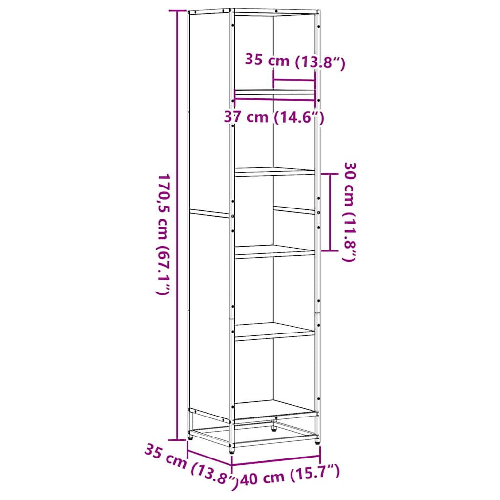 vidaXL Βιβλιοθήκη Γκρι Sonoma 40x35x170,5 εκ. από Επεξεργασμένο Ξύλο