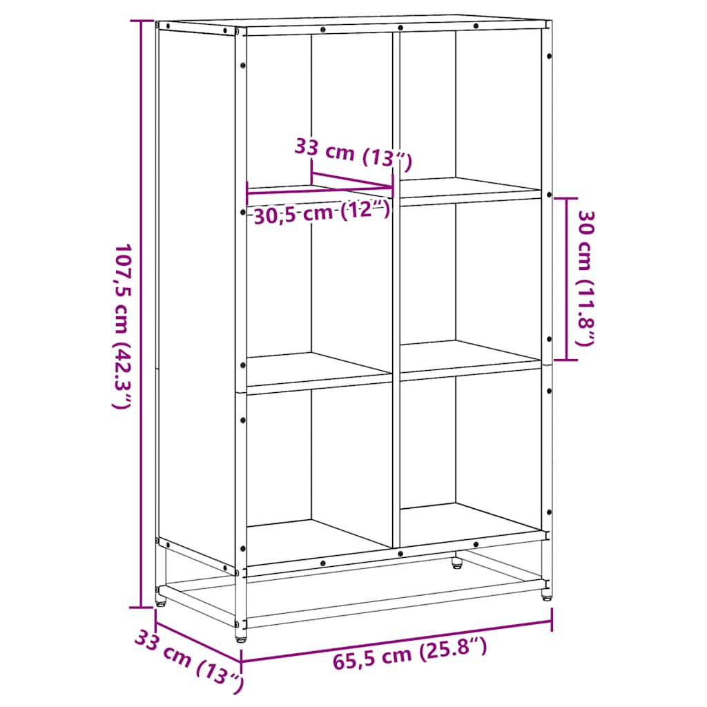 vidaXL Βιβλιοθήκη Μαύρο 65,5x33x107,5 εκ. από Επεξεργασμένο Ξύλο