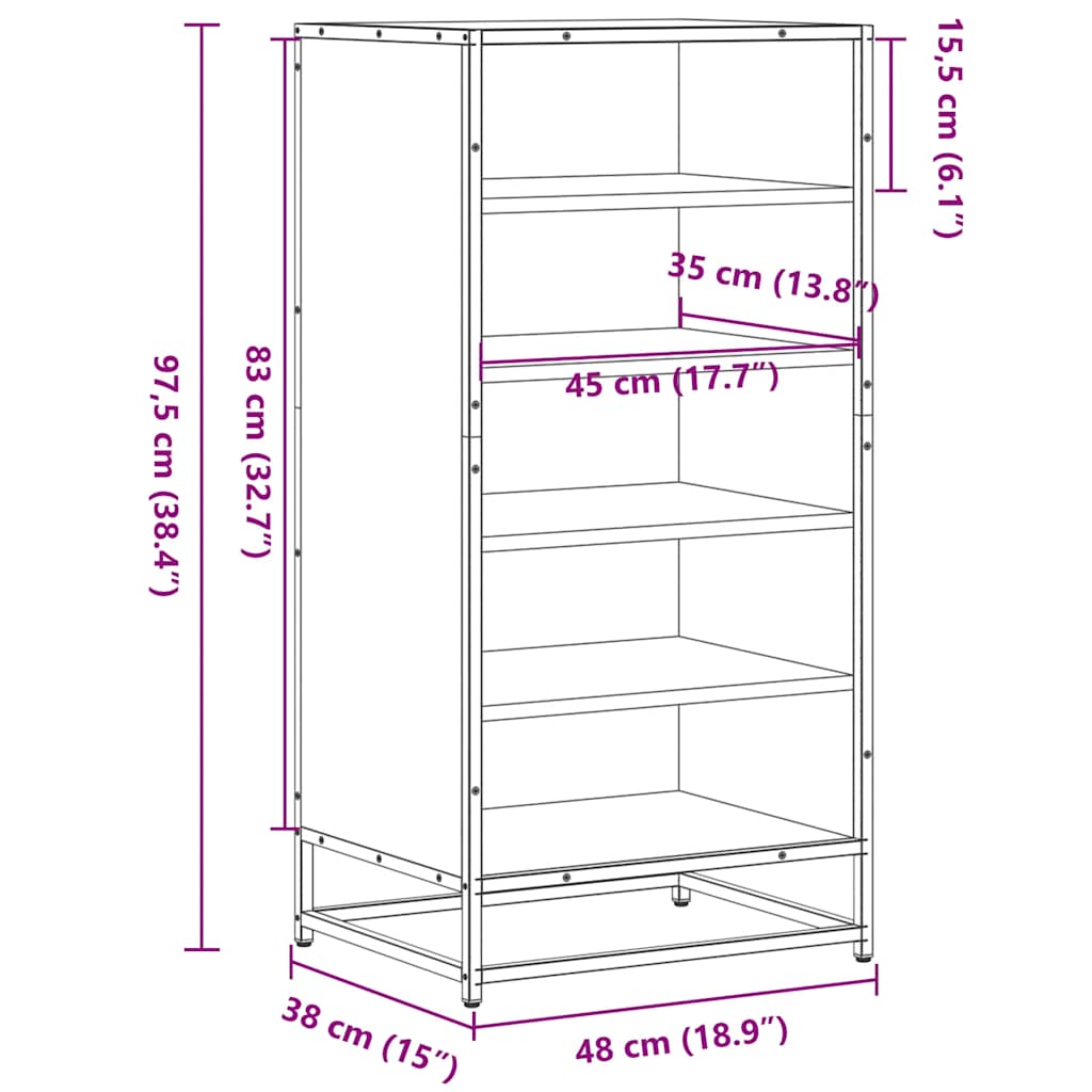 Ράφι παπουτσιών vidaXL Γκρι Sonoma 48x38x97,5 cm Κατασκευασμένο ξύλο