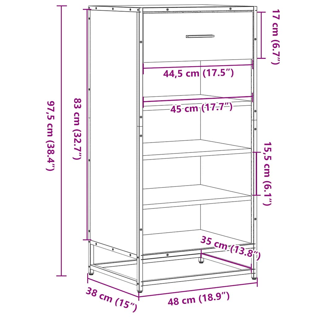 vidaXL Παπουτσοθήκη Μαύρο 48x38x97,5 εκ. από Επεξεργασμένο Ξύλο