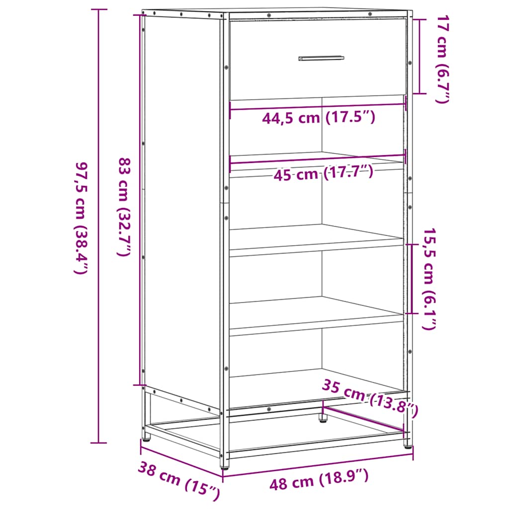 vidaXL Ράφι παπουτσιών καφέ δρυς 48x38x97,5 cm Κατασκευασμένο ξύλο